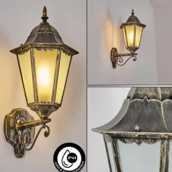 Luminaires Rustiques-hofstein Hongkong Lampe murale d´extérieur, Applique murale Or, Noir, 1 lumière