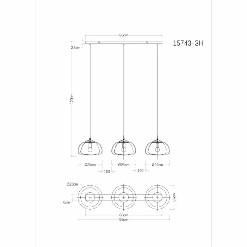 Suspension Verre Fumé-Luminaires Globo Lighting Jella Suspension Noir, 3 lumières