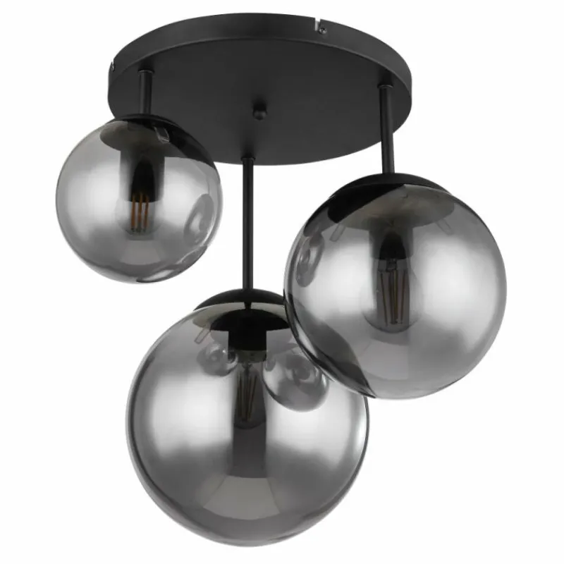 Suspension Verre Fumé-Luminaires Globo Lighting JOEL Plafonnier Noir, 3 lumières