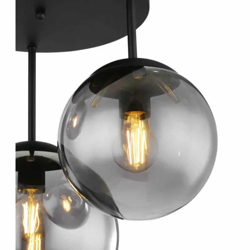 Suspension Verre Fumé-Luminaires Globo Lighting JOEL Plafonnier Noir, 3 lumières