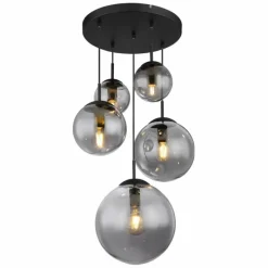 Suspension Verre Fumé-Luminaires Globo Lighting JOEL Suspension Noir, 5 lumières