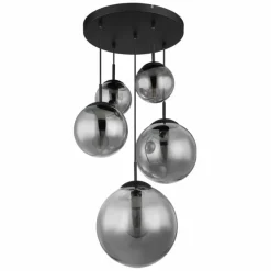 Suspension Verre Fumé-Luminaires Globo Lighting JOEL Suspension Noir, 5 lumières