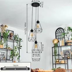 hofstein Kigali Suspension, Suspension Noir, 3 lumières