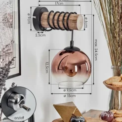 Lampes Vintages & Rétros-hofstein Koyoto Boule lumineuse, Applique murale Écru, Noir, 1 lumière