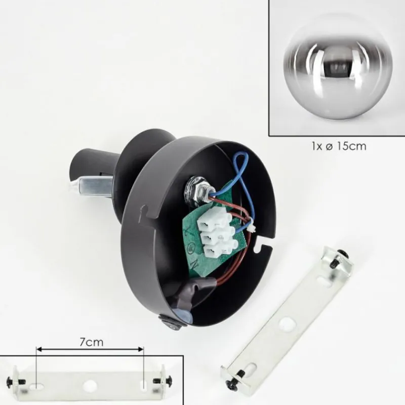 hofstein Koyoto Boule lumineuse, Applique murale, Spot mural Chrome, Clair, Fumé, 1 lumière