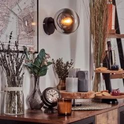 hofstein Koyoto Boule lumineuse, Applique murale, Spot mural Chrome, Clair, Fumé, 1 lumière