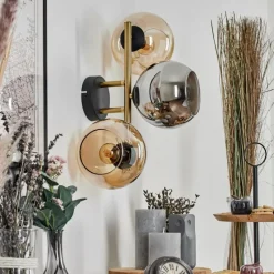 Lampes Dorées-hofstein Koyoto Boule lumineuse, Applique murale Or, Noir, 3 lumières