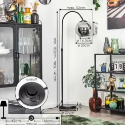 hofstein Koyoto Boule lumineuse, Lampadaire Chrome, Fumé, 1 lumière