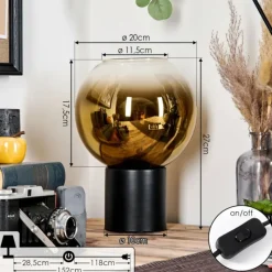 hofstein Koyoto Boule lumineuse, Lampe de bureau, Lampe à poser 20 cm Or, Clair, 1 lumière