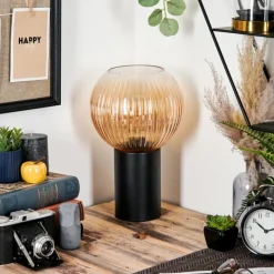 Lampes Vintages & Rétros-hofstein Koyoto Boule lumineuse, Lampe de bureau, Lampe à poser 20 cm Ambre, Clair, 1 lumière