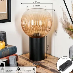 Lampes Vintages & Rétros-hofstein Koyoto Boule lumineuse, Lampe de bureau, Lampe à poser 20 cm Ambre, Clair, 1 lumière