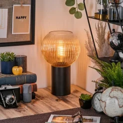 Lampes Vintages & Rétros-hofstein Koyoto Boule lumineuse, Lampe de bureau, Lampe à poser 20 cm Ambre, Clair, 1 lumière