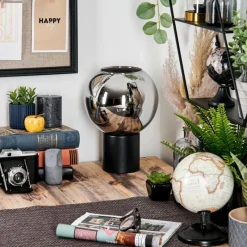 Suspension Verre Fumé-hofstein Koyoto Boule lumineuse, Lampe de bureau, Lampe à poser 20 cm Chrome, Fumé, 1 lumière