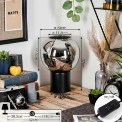 Suspension Verre Fumé-hofstein Koyoto Boule lumineuse, Lampe de bureau, Lampe à poser 20 cm Chrome, Fumé, 1 lumière