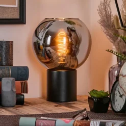 Suspension Verre Fumé-hofstein Koyoto Boule lumineuse, Lampe de bureau, Lampe à poser 20 cm Chrome, Fumé, 1 lumière