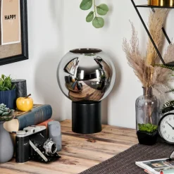 Suspension Verre Fumé-hofstein Koyoto Boule lumineuse, Lampe de bureau, Lampe à poser 20 cm Chrome, Fumé, 1 lumière