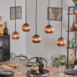 Lampes Vintages & Rétros-hofstein Koyoto Boule lumineuse, Suspension Noir, 5 lumières