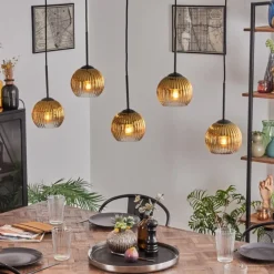 Lampes Dorées-hofstein Koyoto Boule lumineuse, Suspension Noir, 5 lumières