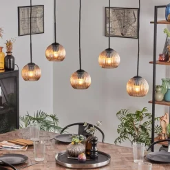 hofstein Koyoto Boule lumineuse, Suspension Noir, 5 lumières