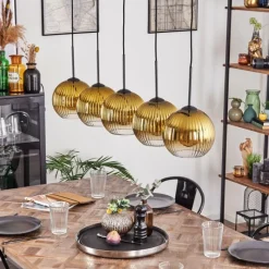 Lampes Dorées-hofstein Koyoto Boule lumineuse, Suspension Noir, 5 lumières