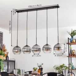 Suspension Verre Fumé-hofstein Koyoto Boule lumineuse, Suspension Noir, 5 lumières