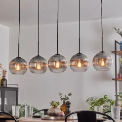 Suspension Verre Fumé-hofstein Koyoto Boule lumineuse, Suspension Noir, 5 lumières