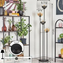 hofstein Koyoto Lampadaire 30 cm Ambre, Clair, Fumé, 4 lumières