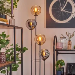 hofstein Koyoto Lampadaire 30 cm Ambre, Chrome, Fumé, 4 lumières