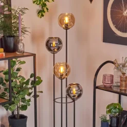 hofstein Koyoto Lampadaire 30 cm Ambre, Chrome, Fumé, 4 lumières