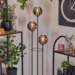 Suspension Verre Fumé-hofstein Koyoto Lampadaire 30 cm Bois foncé, Noir, 3 lumières