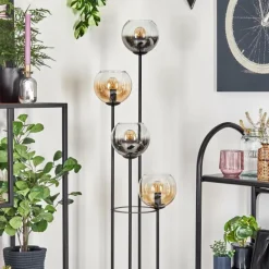 hofstein Koyoto Lampadaire 30 cm Bois clair, Noir, 4 lumières