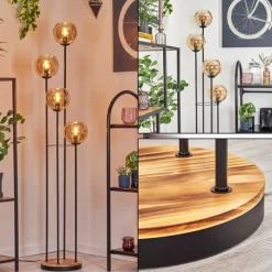 hofstein Koyoto Lampadaire 30 cm Bois clair, Noir, 4 lumières