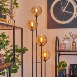 hofstein Koyoto Lampadaire 30 cm Bois clair, Noir, 4 lumières