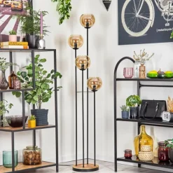 hofstein Koyoto Lampadaire 30 cm Bois clair, Noir, 4 lumières