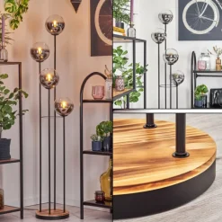 hofstein Koyoto Lampadaire 25 cm Bois clair, Noir, 4 lumières