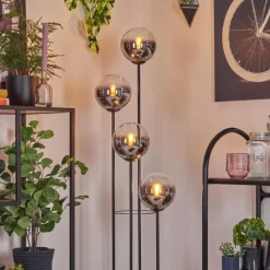 hofstein Koyoto Lampadaire 25 cm Bois clair, Noir, 4 lumières