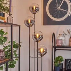 hofstein Koyoto Lampadaire 25 cm Bois clair, Noir, 4 lumières