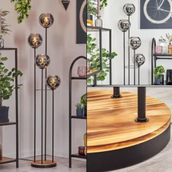 Suspension Verre Fumé-hofstein Koyoto Lampadaire 30 cm Bois clair, Noir, 4 lumières