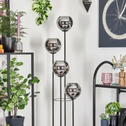 Suspension Verre Fumé-hofstein Koyoto Lampadaire 30 cm Bois clair, Noir, 4 lumières