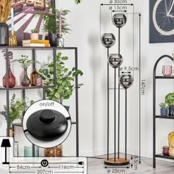 Suspension Verre Fumé-hofstein Koyoto Lampadaire 30 cm Bois clair, Noir, 4 lumières