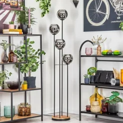 Suspension Verre Fumé-hofstein Koyoto Lampadaire 30 cm Bois clair, Noir, 4 lumières