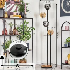 hofstein Koyoto Lampadaire 30 cm Bois clair, Noir, 4 lumières