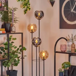 hofstein Koyoto Lampadaire 30 cm Bois clair, Noir, 4 lumières