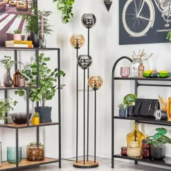 hofstein Koyoto Lampadaire 30 cm Bois clair, Noir, 4 lumières