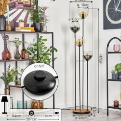 hofstein Koyoto Lampadaire 30 cm Bois clair, Noir, 4 lumières