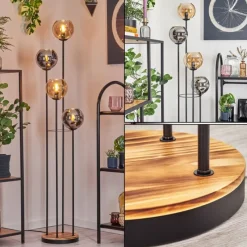 hofstein Koyoto Lampadaire 30 cm Bois clair, Noir, 4 lumières