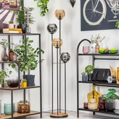 hofstein Koyoto Lampadaire 30 cm Bois clair, Noir, 4 lumières