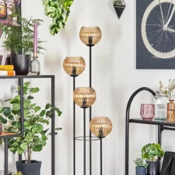 hofstein Koyoto Lampadaire 30 cm Bois clair, Noir, 4 lumières