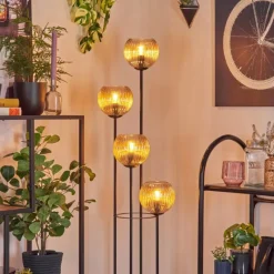 hofstein Koyoto Lampadaire 30 cm Bois clair, Noir, 4 lumières