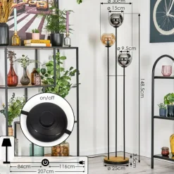 hofstein Koyoto Lampadaire 30 cm Bois foncé, Noir, 3 lumières